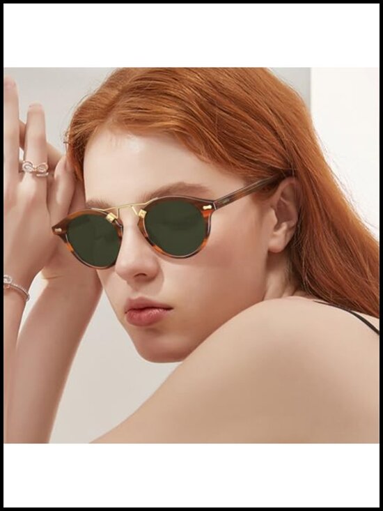 Small Face Acetate Double Bridge Sunglasses Polarized UV Protection Retro Metal main image 4